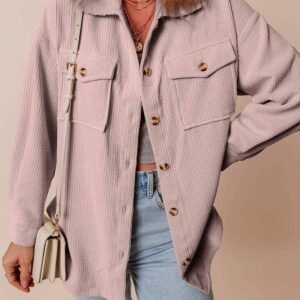 Light Pink Corduroy Flap Pocket Button Up Shacket
