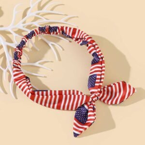 Fiery Red American Flag Bowknot Elastic Headband
