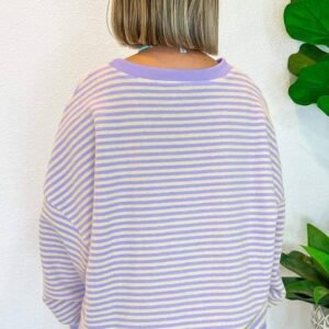 Purple Stripe Loose Drop Shoulder Long Sleeve Top