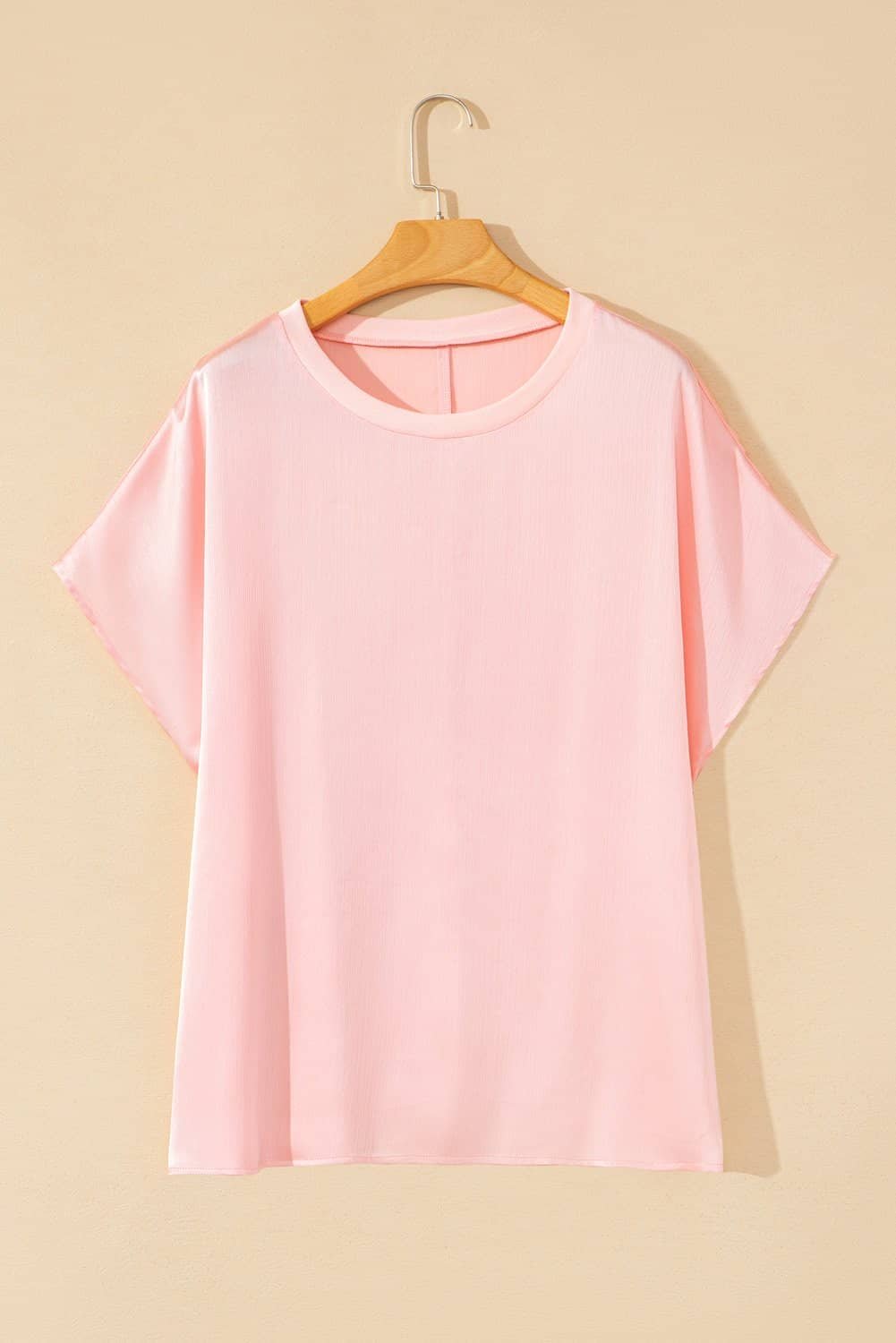 Pink Metallic Gloss Short Batwing Sleeve Plus Size Top