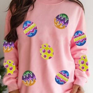 Pink Easter Egg Patched Graphic Drop Shoulder Pullover Sweatshirt