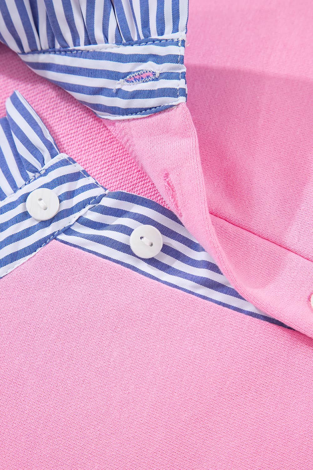 Bonbon Button Striped Collar Patchwork Puff Sleeve Sweatshirt