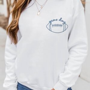 White Game Day Rugby Embroidered Casual Sweatshirt