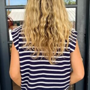 Blue Stripe Knitted Bow Decor Sweater Vest