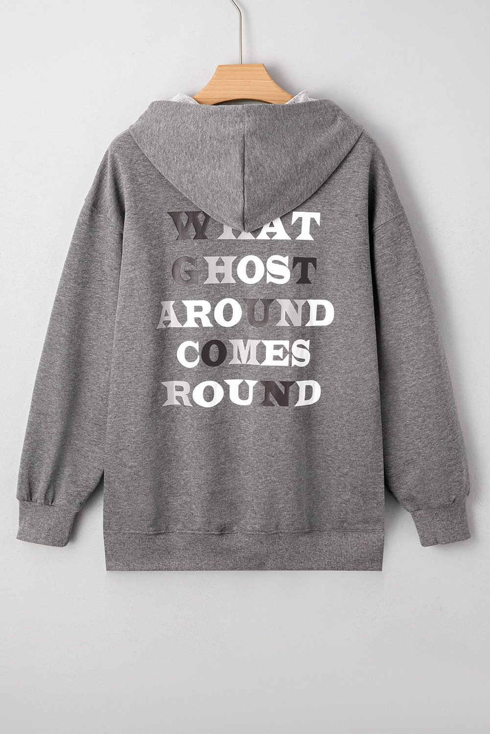 Dark Grey Cute Halloween Ghost Print Mineral Wash Oversize Hoodie