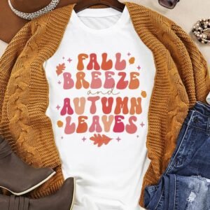 White Fall Breeze And Autumn Leaves Graphic Tee