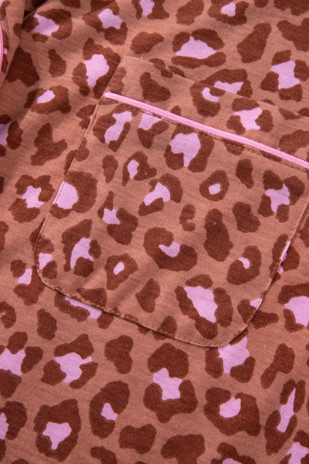 Brown Leopard Print Short Sleeve Shirt And Pants Pajamas Set