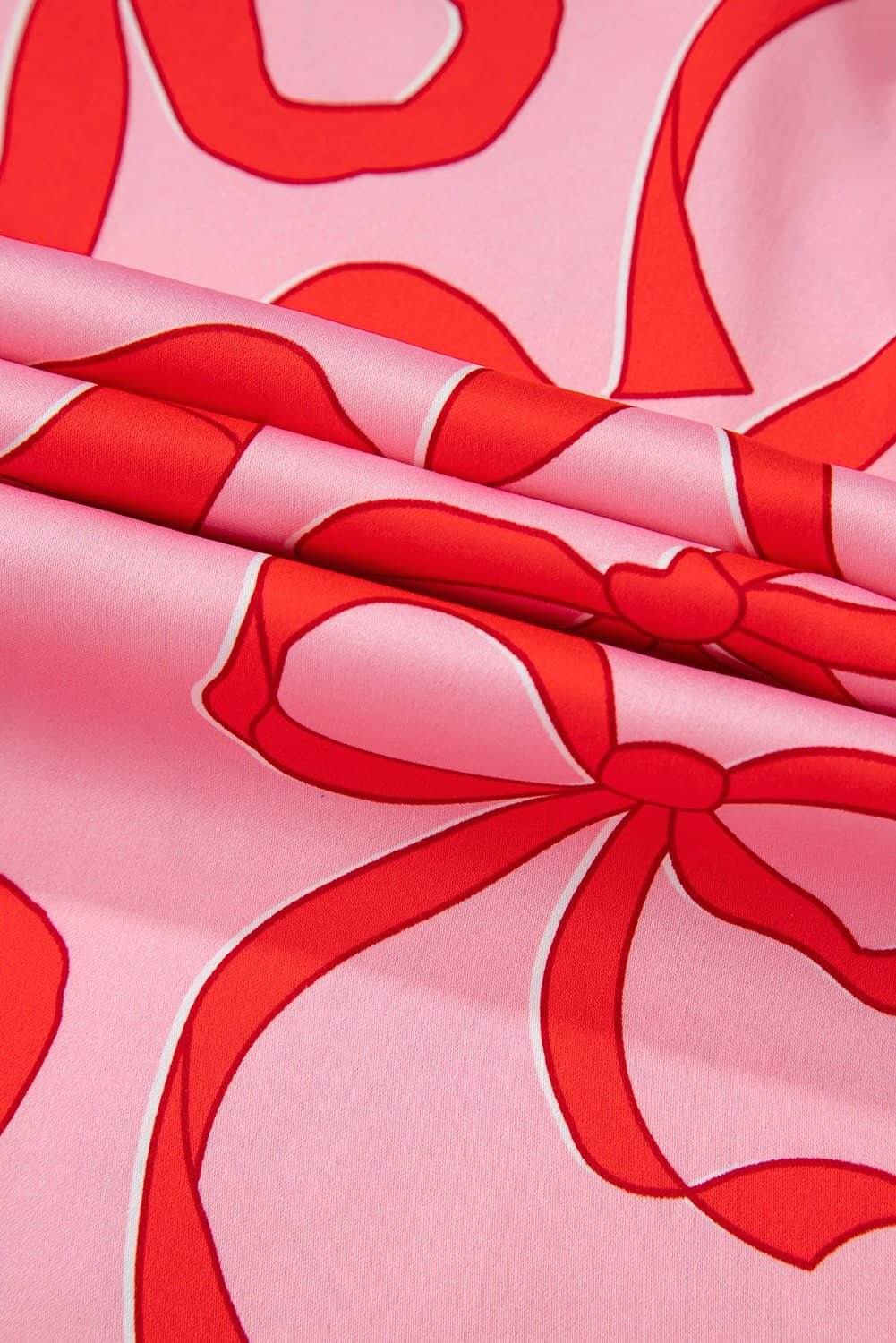 Pink 2Pcs Bow Print Shirt Style Long Sleeve Pajama Set