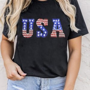 Black Usa Stars And Stripes Crew Neck Graphic Tee