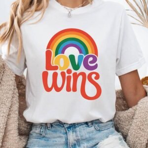 White Love Wins Pride Rainbow Graphic Casual T Shirt