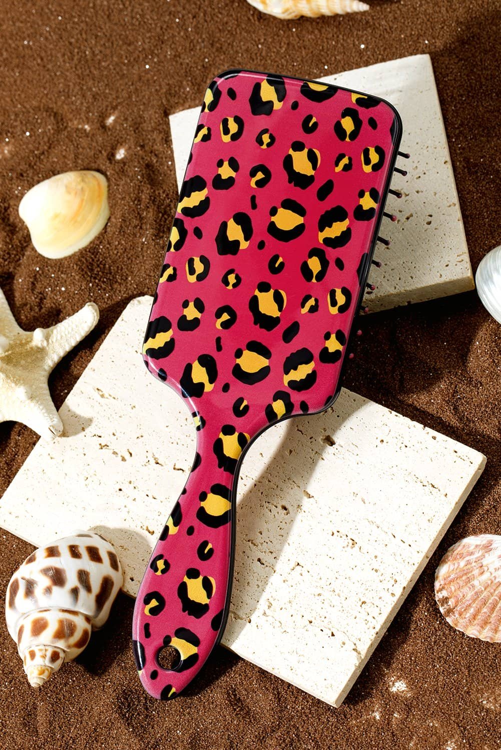 Strawberry Pink Leopard Print Long Handle Air Cushion Comb