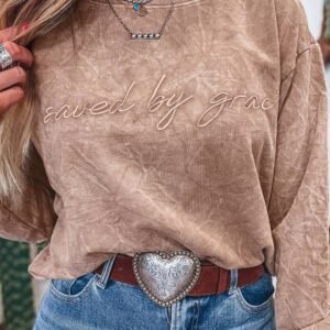 Dune Saved By Grace Letter Embroidery Mineral Wash Loose Sweatshirt