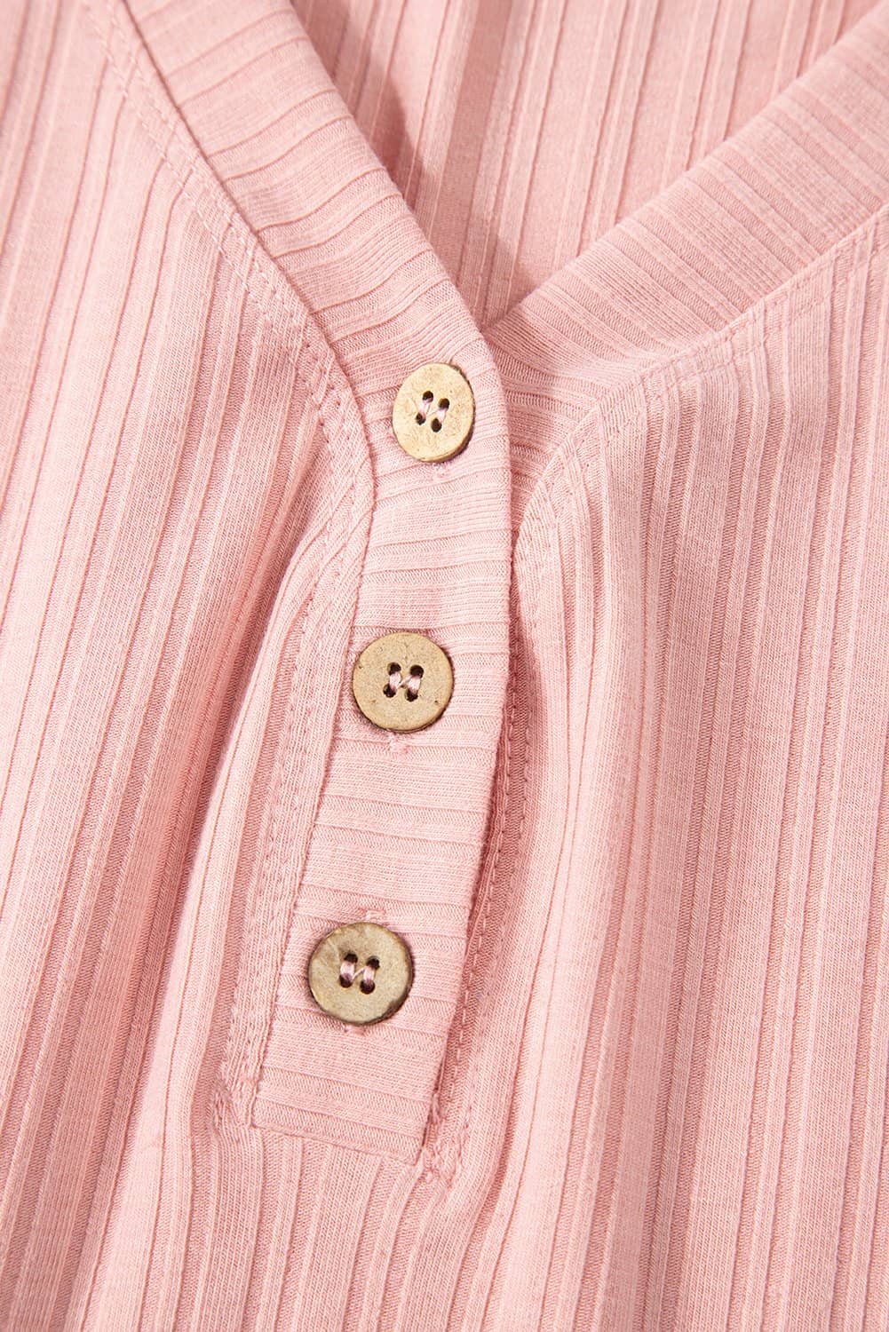 Gossamer Pink Ribbed Button V Neck Tank Top And Shorts Set