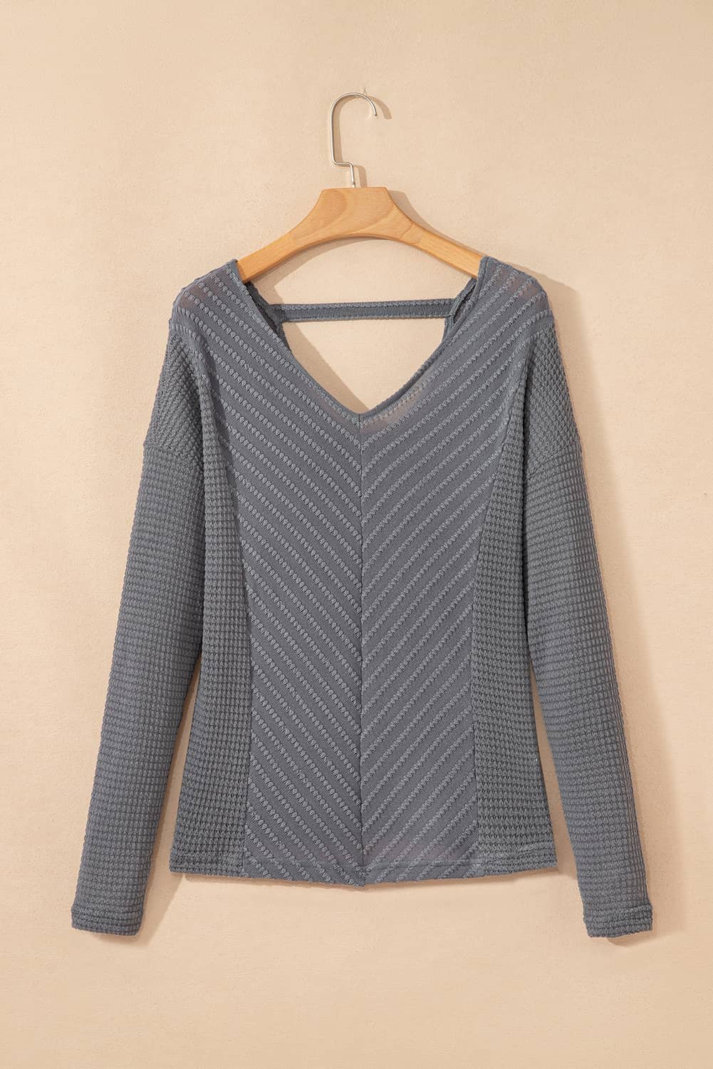 Sleet V Neck Chevron Texture Patchwork Long Sleeve Knit Top