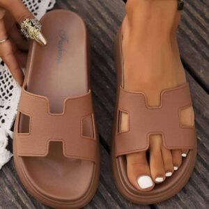 Chestnut Cutout Design Open Toe Platform Slippers