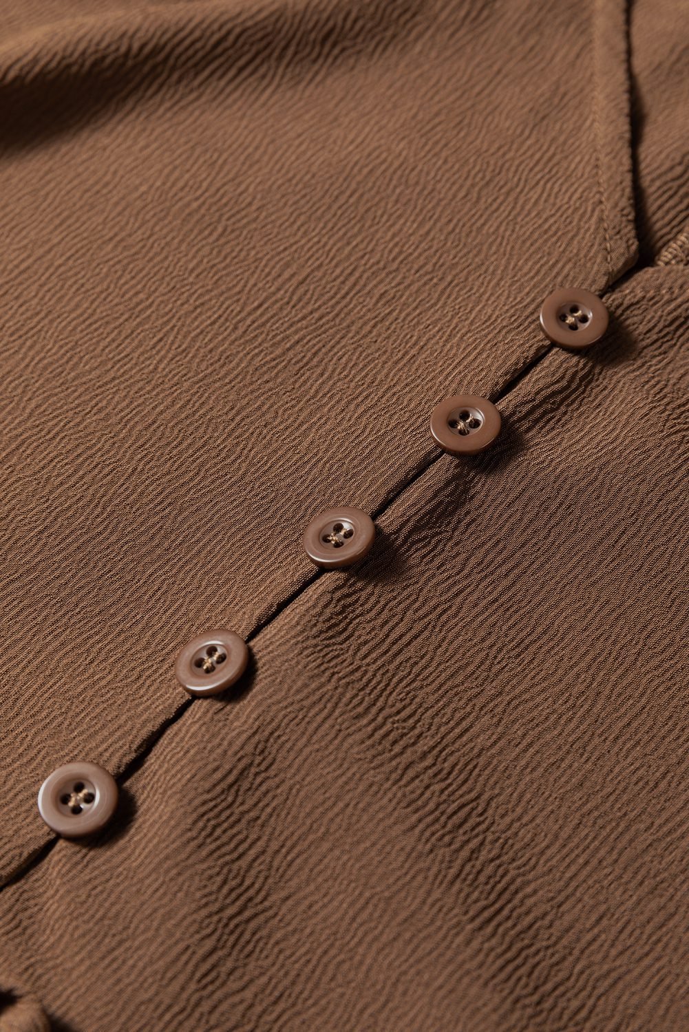 Chestnut Solid Long Sleeve Button V Neck Tiered Maxi Dress