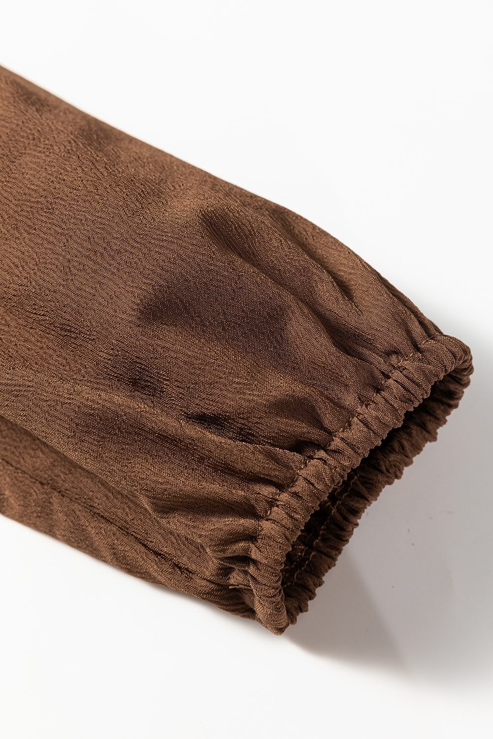 Chestnut Solid Long Sleeve Button V Neck Tiered Maxi Dress