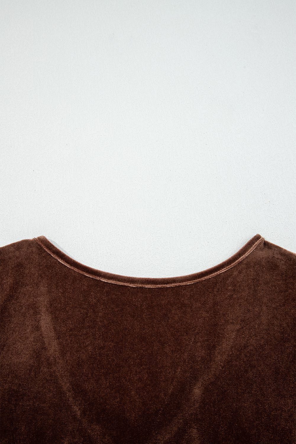 Chicory Coffee Solid Color Velvet V Neck Long Sleeve Tiered Mini Dress