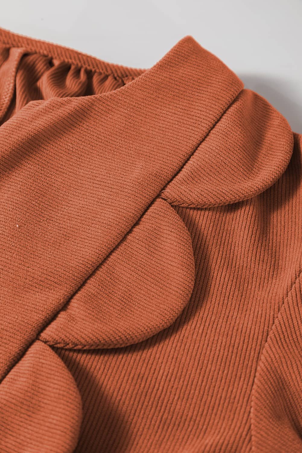 Cinnamon Bracelet Sleeve Split Neck Scallop Detail Pleated Corduroy Mini Dress