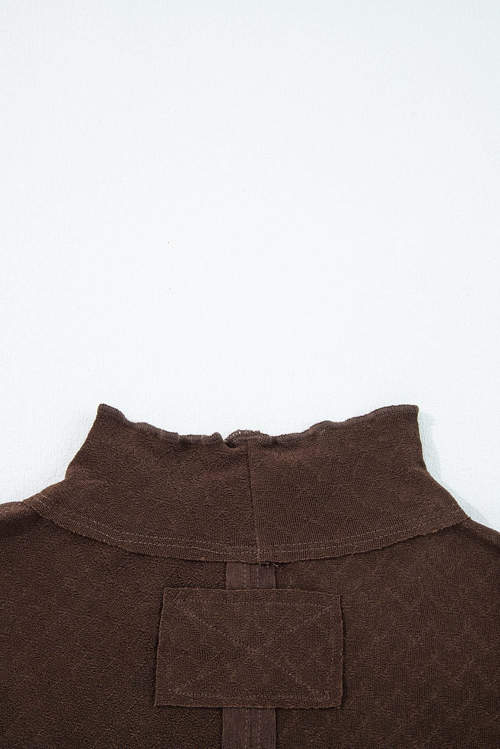 Cinnamon Lettuce Trim Raw Seam Patchwork Jacquard Long Sleeve Top