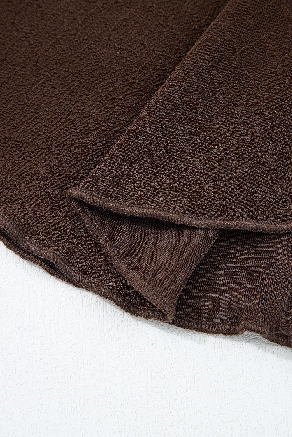 Cinnamon Lettuce Trim Raw Seam Patchwork Jacquard Long Sleeve Top