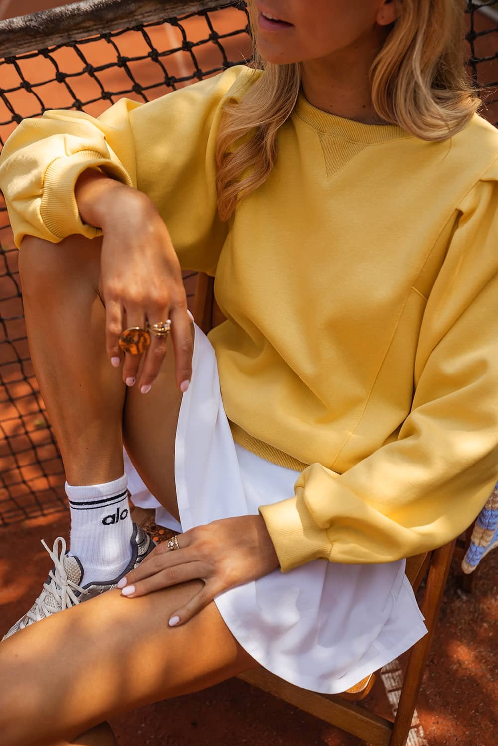 Citrus Pleated Balloon Sleeve Pullover Solid Sweatshirt