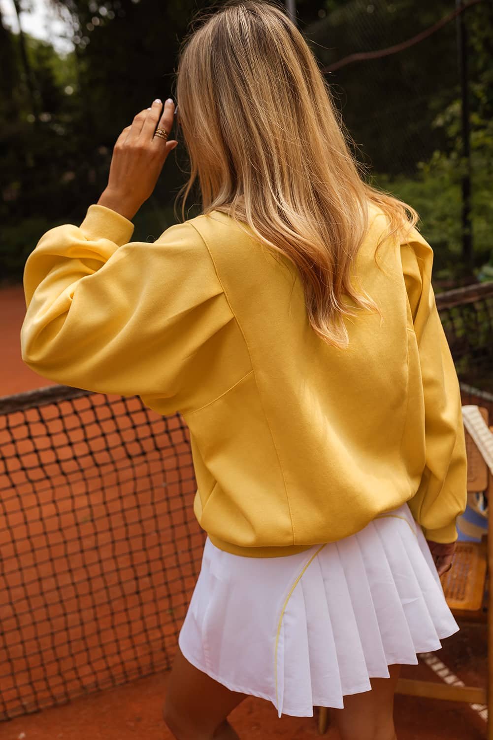 Citrus Pleated Balloon Sleeve Pullover Solid Sweatshirt