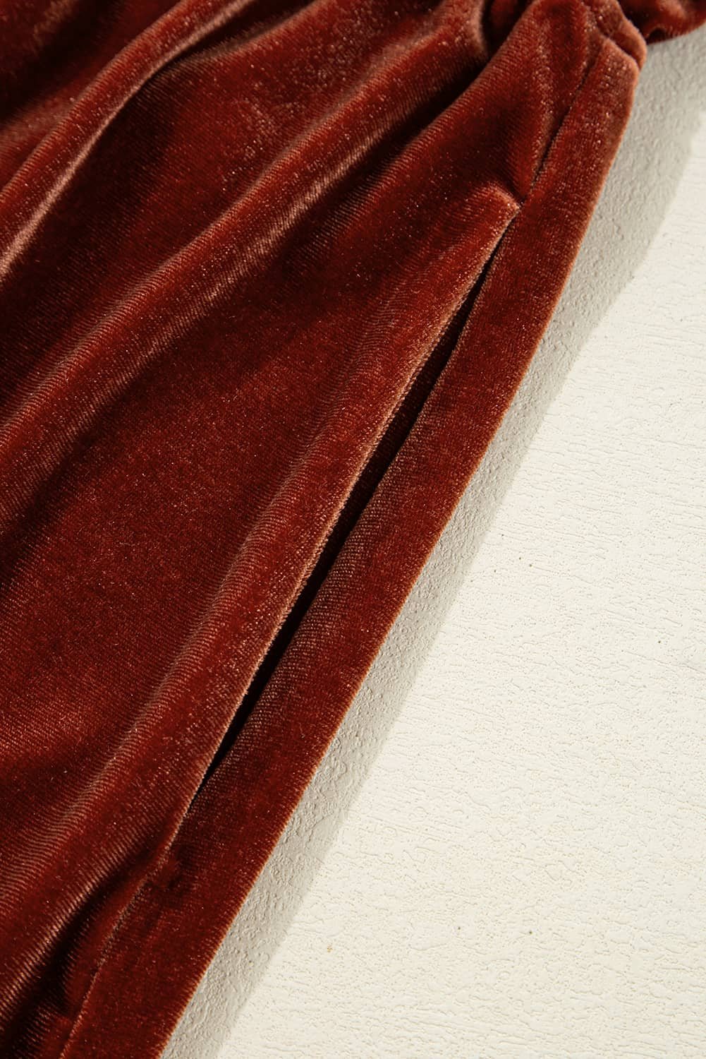 Clay Elastic V Neck Puff Sleeve Short Velvet Dress
