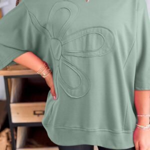 Clearly Aqua Floral Patched Half Sleeve Tunic Top