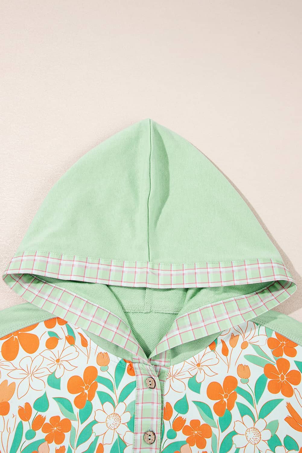 Clearly Aqua Lace Floral Patchwork Half Button Hooded Pullover