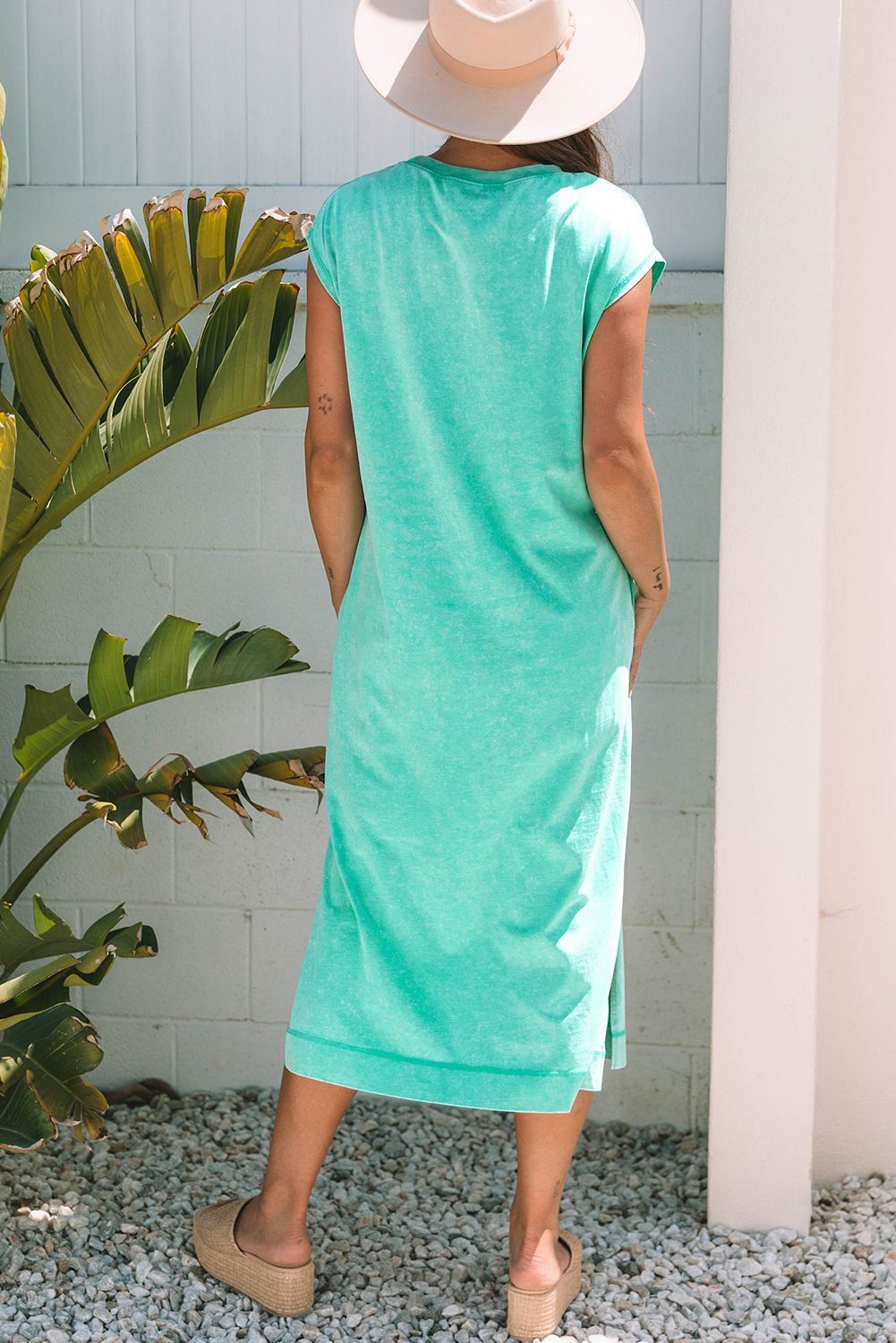 Clearly Aqua Mineral Wash Pocketed T-Shirt Long Dress