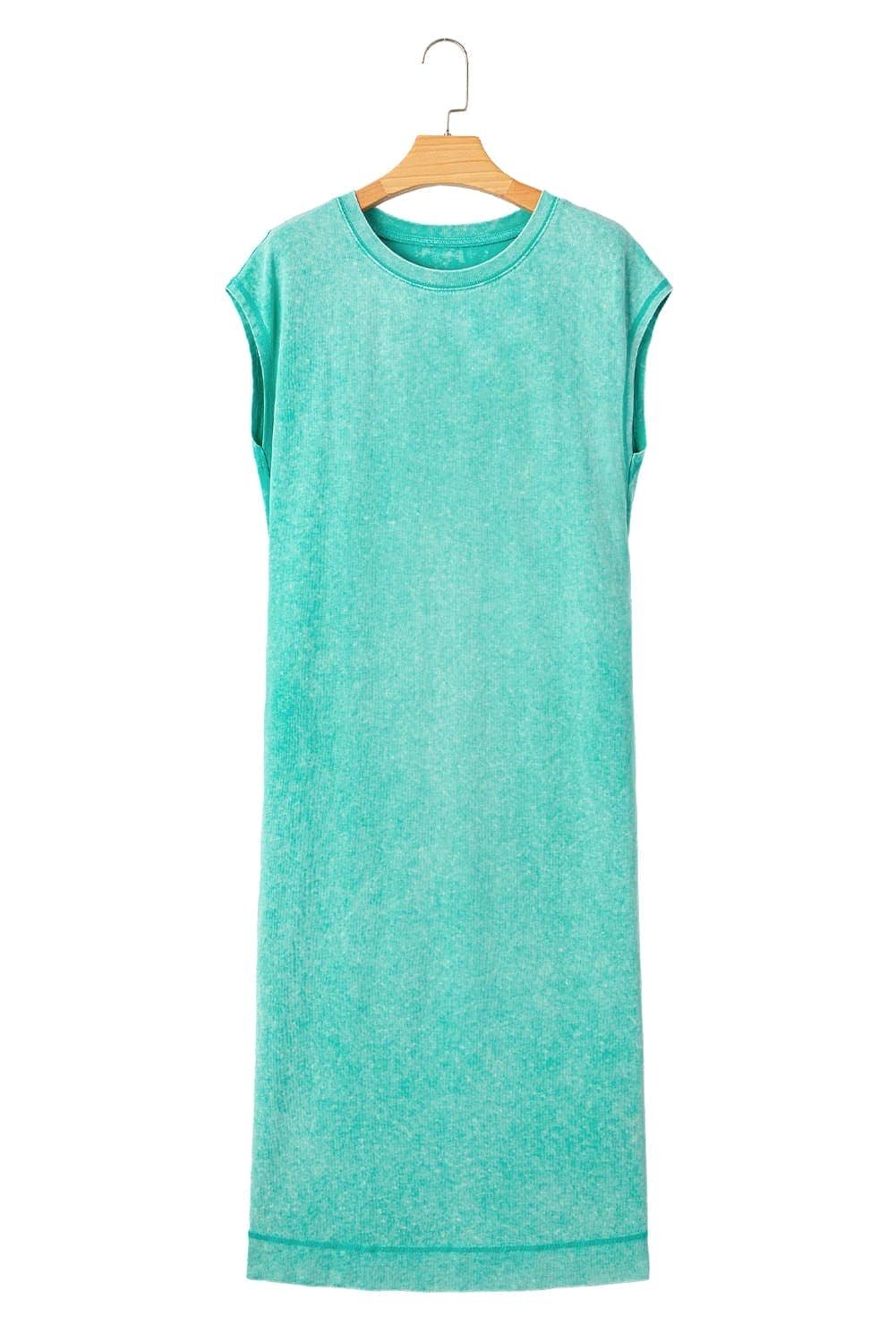Clearly Aqua Mineral Wash Pocketed T-Shirt Long Dress