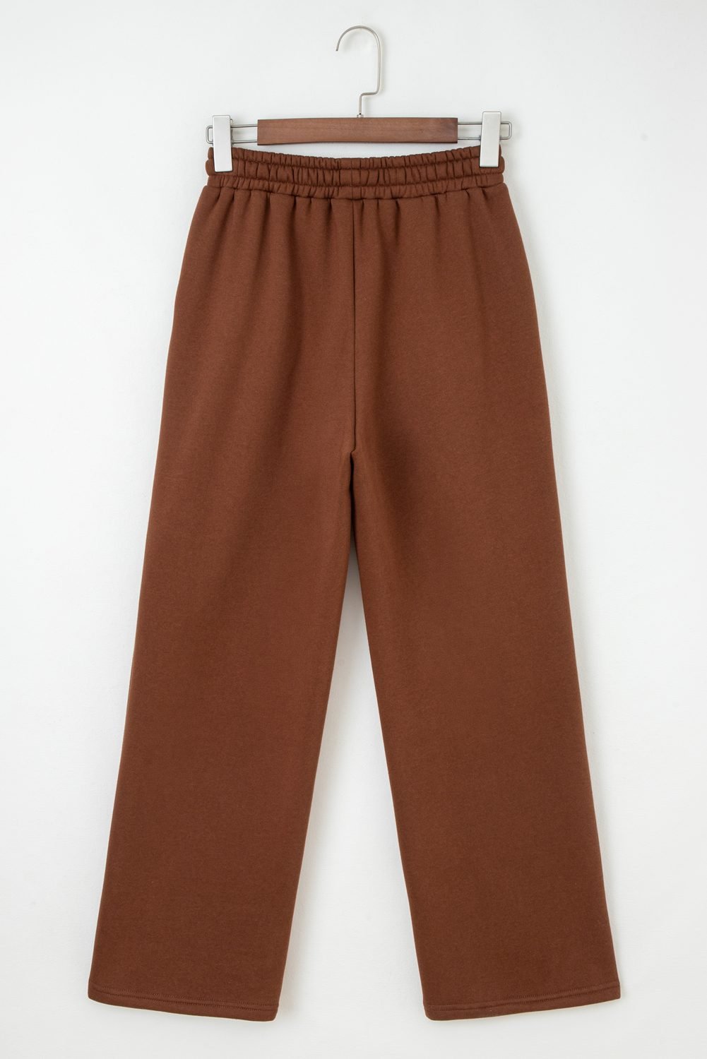 Coffee Fleece Lined Leopard Drawstring Elastic Waist Solid Pants
