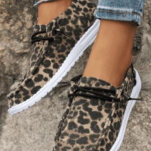 Coffee Lace-Up Decor Leopard Canvas Shoes