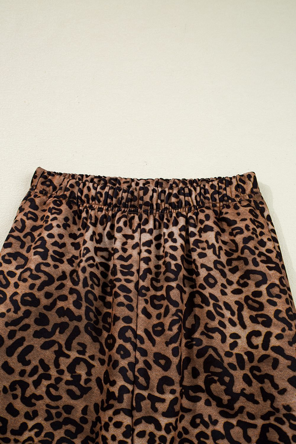 Coffee Leopard Print Contrast Trim Long Sleeve Top And Pants Set