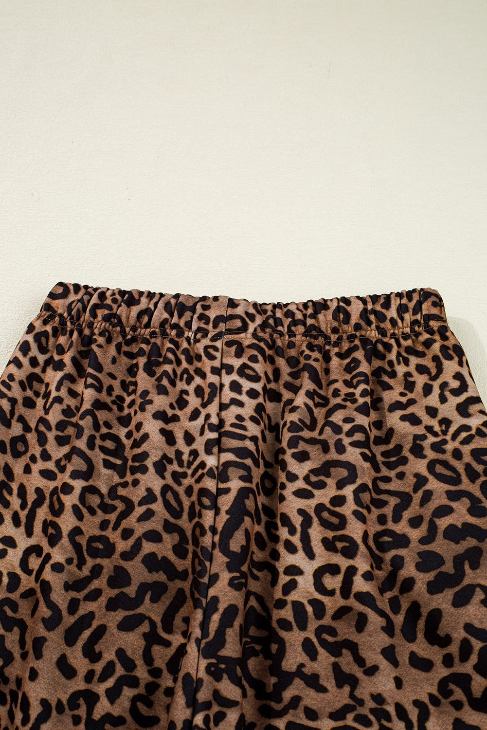 Coffee Leopard Print Contrast Trim Long Sleeve Top And Pants Set