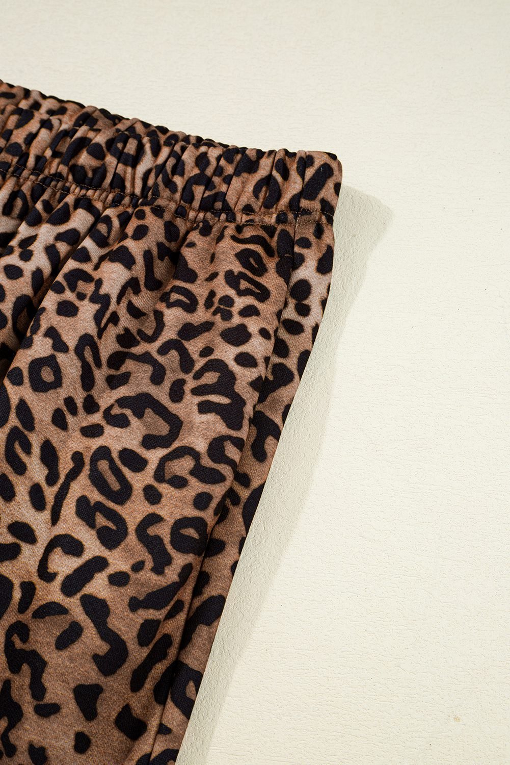 Coffee Leopard Print Contrast Trim Long Sleeve Top And Pants Set