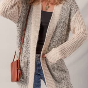 Color Block Side Pockets Open Front Cardigan