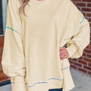 Contrast Stitching Split Baggy Sweatshirt