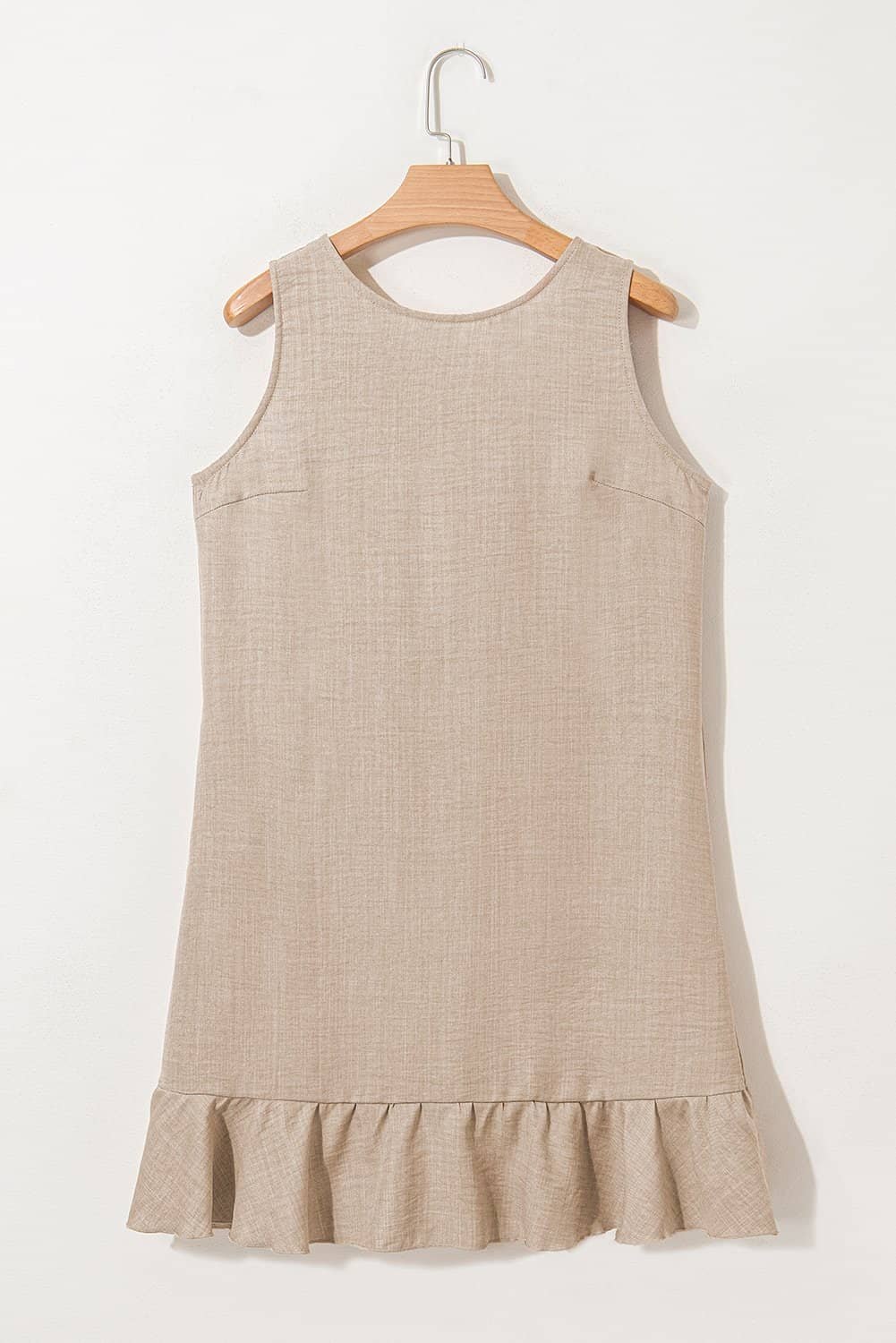 Smoke Gray Knot Scoop Back Ruffle Hem Sleeveless Mini Dress