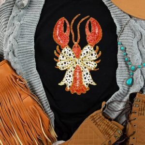 Black Dotty Bow Knot Crawfish Printed T Shirt