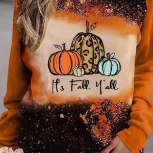 Gold Flame It'S Fall Yall Halloween Pumpkin Graphic Bleached Top