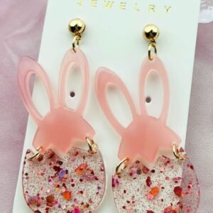 Pink Easter Bunny Glitter Acrylic Stud Earrings