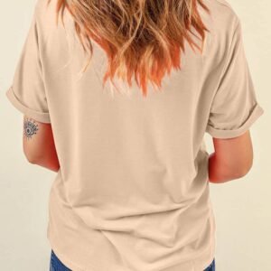 Khaki Casual Plain Crew Neck Tee