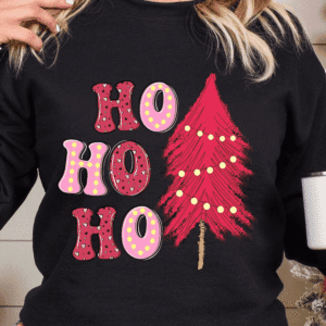 Black Ho Ho Ho Christmas Tree Graphic Pullover Sweatshirt
