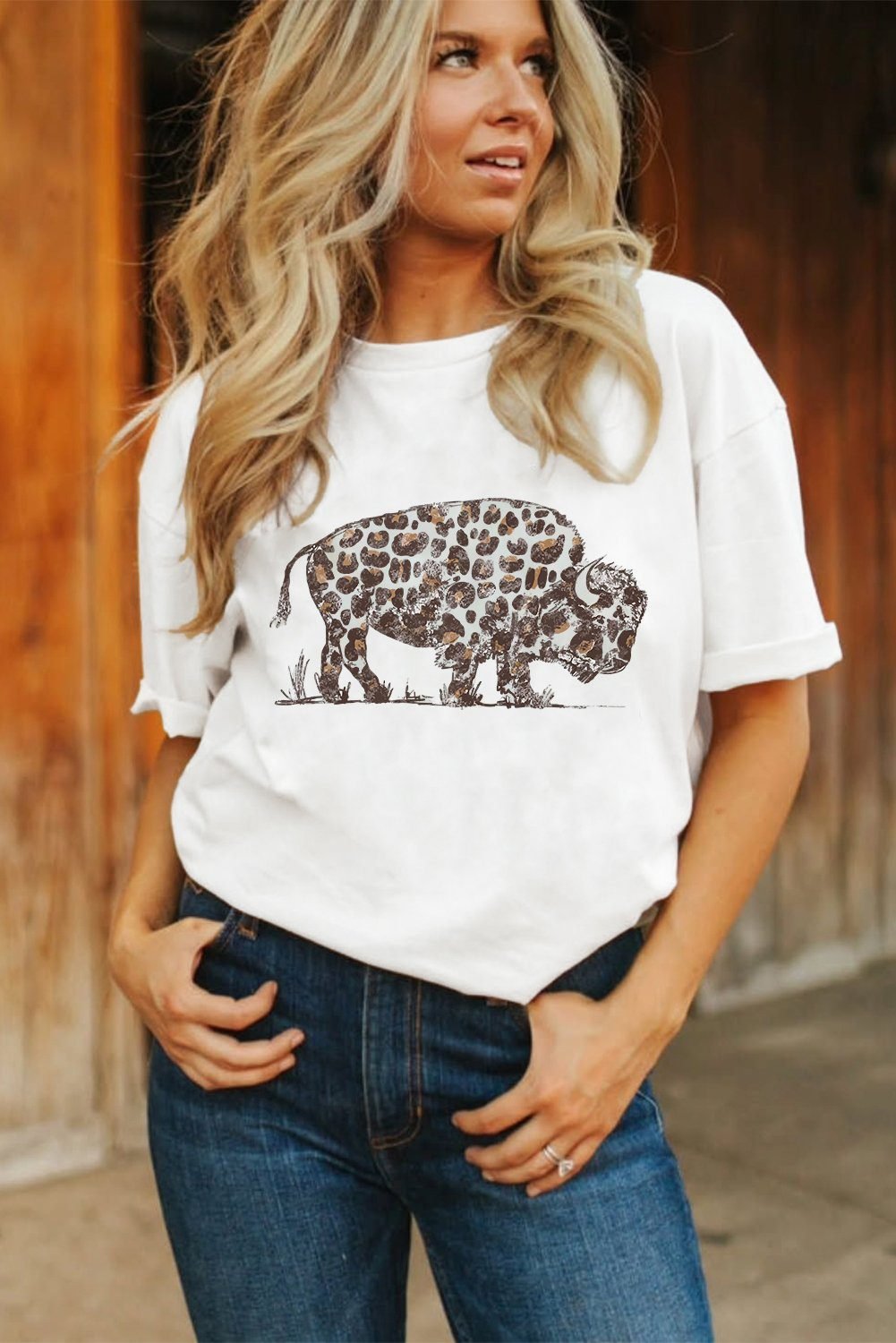 White Leopard Western Buffalo Graphic Tee