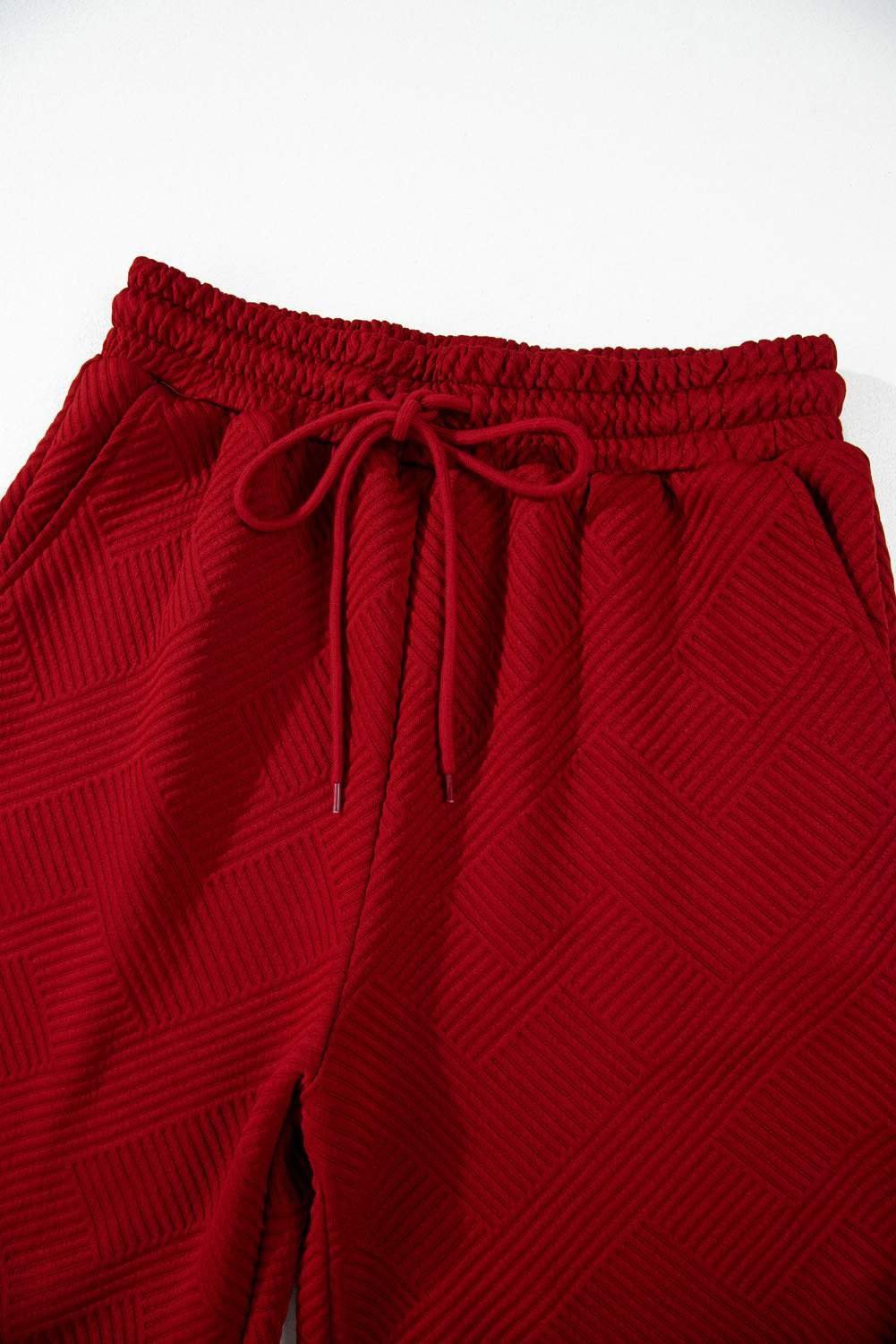 Red Dahlia Textured Loose Fit T Shirt And Drawstring Pants Set