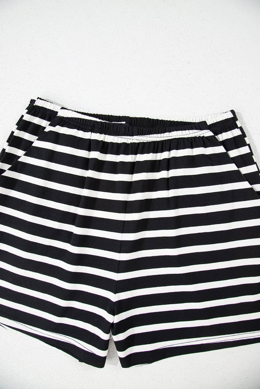 Black White Striped Short Sleeve Top And Shorts Set
