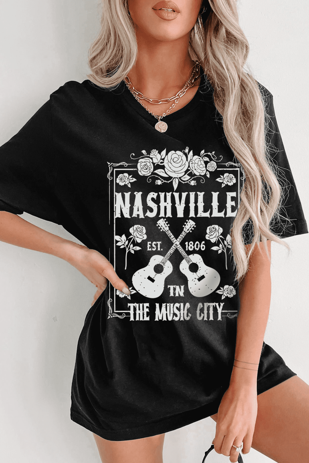Black Rose Guitar Nashville Music City Graphic Tunic T Shirt