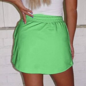Light Green French Terry Drawstring Mini Skort With Pockets